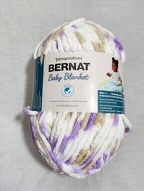 Bernat Baby Blanket Plush Chenille Yarn - White, Lavender & Tan Knitting Crochet